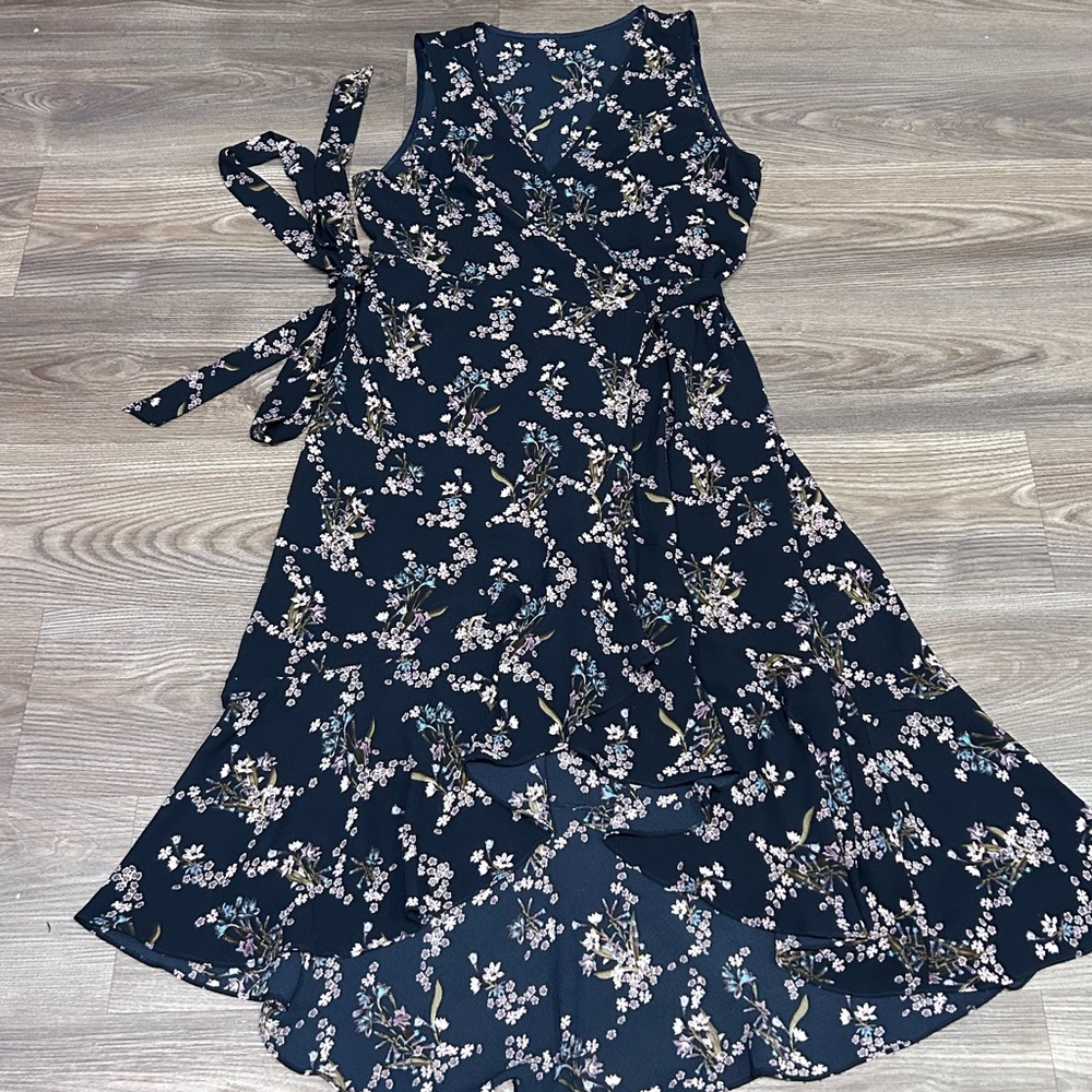 Floral Sleeveless Navy True Wrap Dress